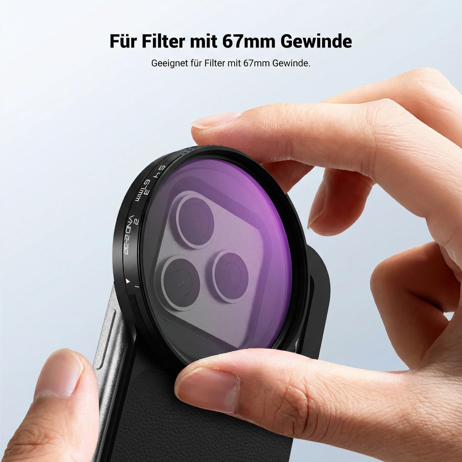NEEWER 6,9" Magnetisches Handy Objektiv Filter Halterungsadapter Rückplatte Zubehör mit 67mm Variablem Graufilter (ND 2-32) kompatibel mit MagSafe iPhone 12/13/14/15/16/17 Pro Max und 14/15/16 Plus