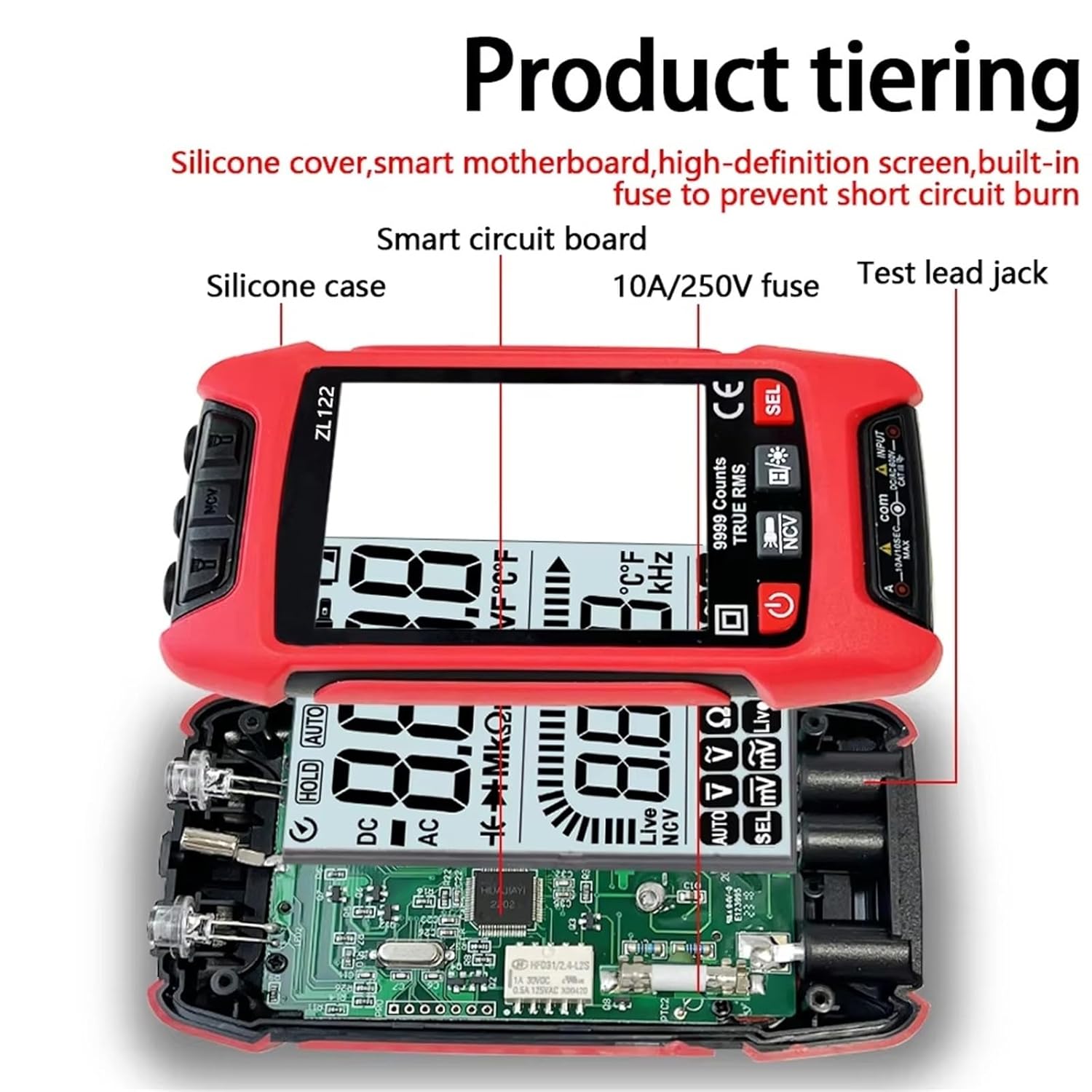 Automatic Digital Multimeter for Household Use Smart Mode with NCV Test DC/AC Voltmeter Tests Voltage Continuity Multi Tester(ZL122 red 6000)