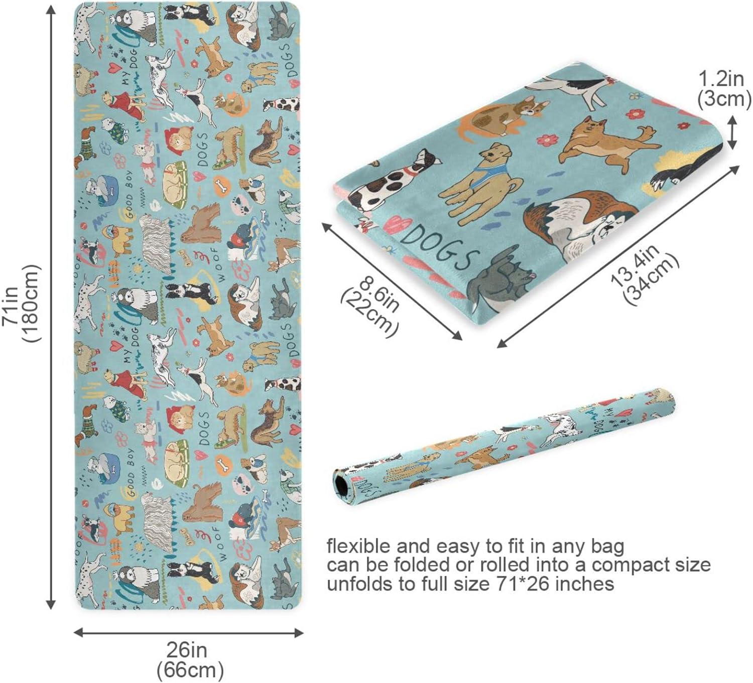 Different Dogs Yoga Mat Non Slip Natural Rubber Fitness Exercise Mat for Home Workout Gym Stretching Pilates Mats with Carrying Bag 71" x 26" - Image 5