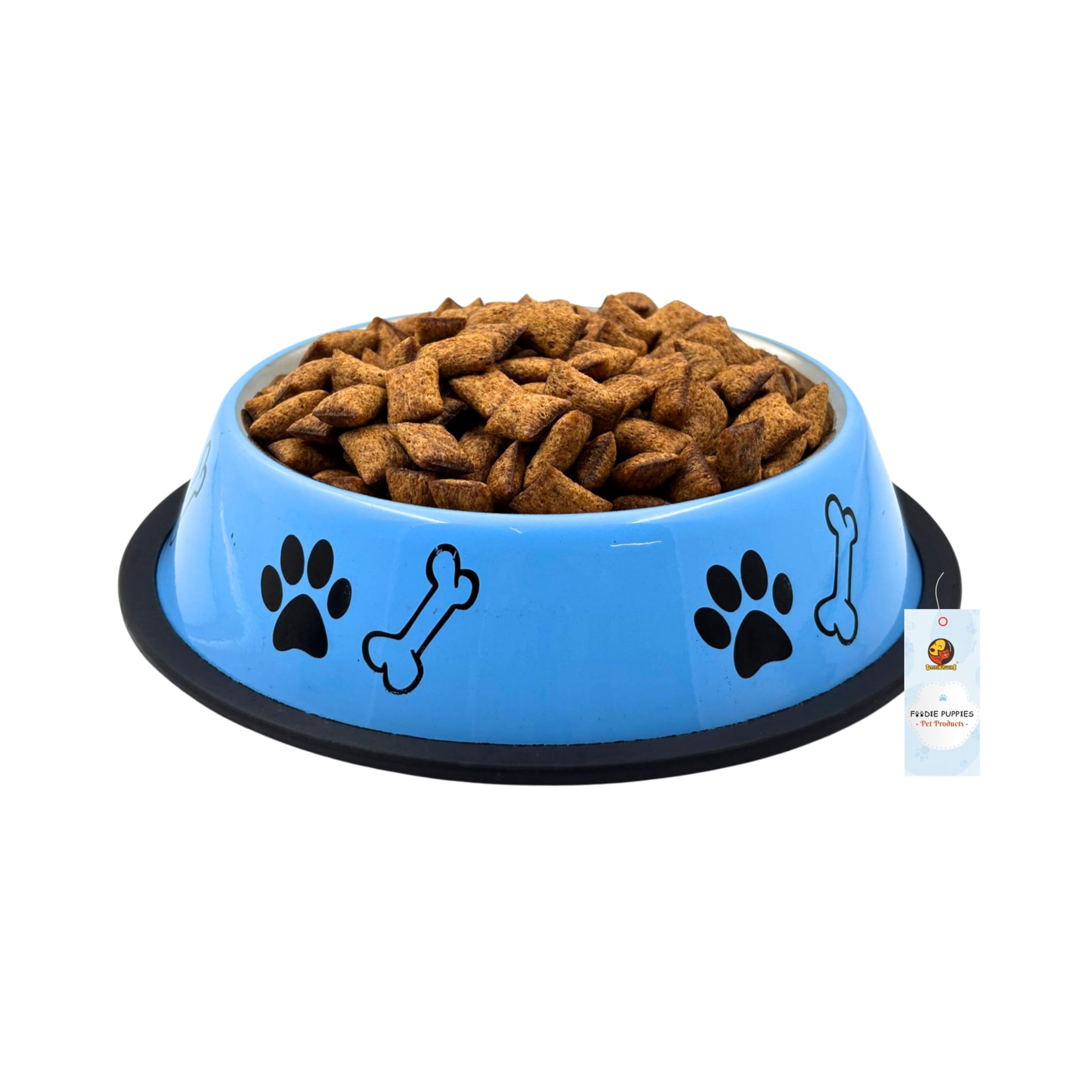 Foodie Puppies Stainless Steel Paw Bone Printed Bowl for Dogs, Cats & Any Pets - 1800ml, Large (Sky Blue) I Non-Skid Rubber Bottom Food/Water Bowl I Non-Toxic & 100% Safe for Pets