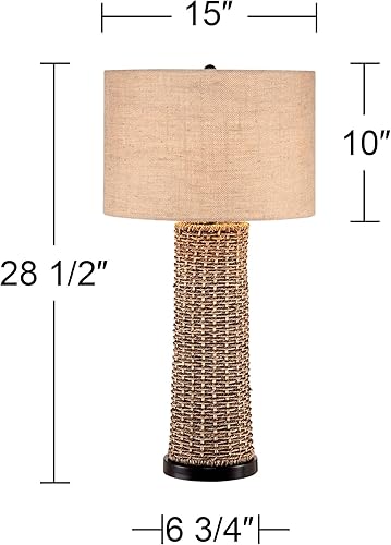 Miniatura 4 de 360 Lighting Lámpara de mesa tradicional costera natural de 28.5 pulgadas de alto tejido de arpillera de tela de arpillera para sala de estar,