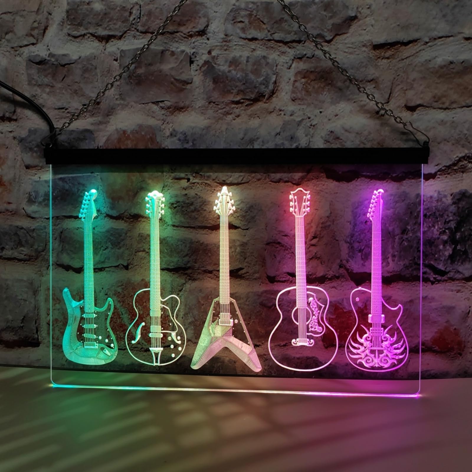 Guitar Neonowy napis do dekoracji ścian, sterowany za pomocą aplikacji, z możliwością ściemniania, zasilany przez USB, idealny do studia muzycznego,40x30cm