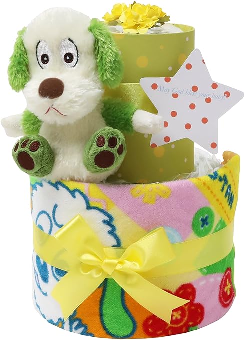 Amazon Co Jp うーたん ワンワン キャラクター いないいないばぁっ おむつケーキ 2段 出産祝い 名入れ刺繍 ダイパーケーキ メリーズパンツタイプｍサイズ Baby