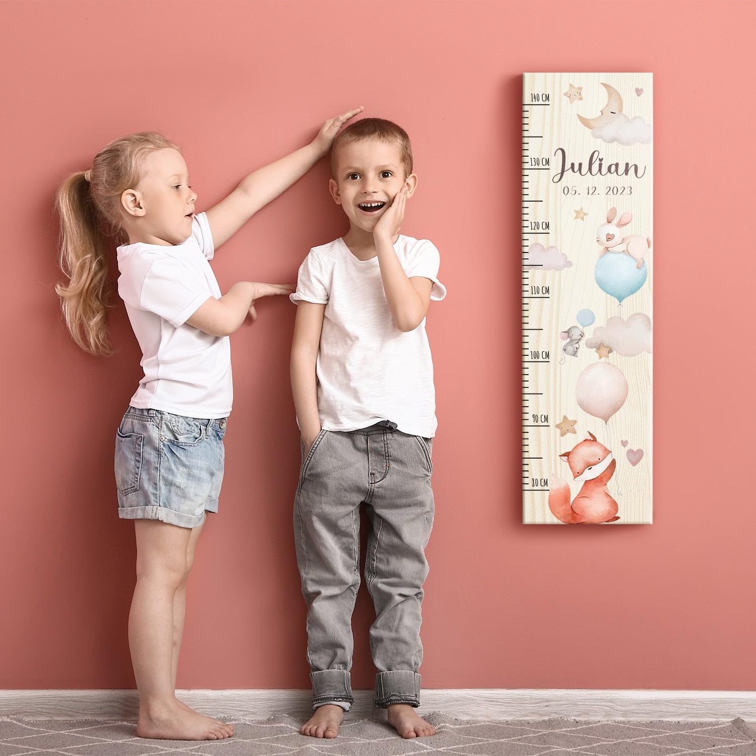 Metro per bambini in legno Palloncino Personalizzato 80-140 cm 20x70x2 cm Regalo nascita ragazze