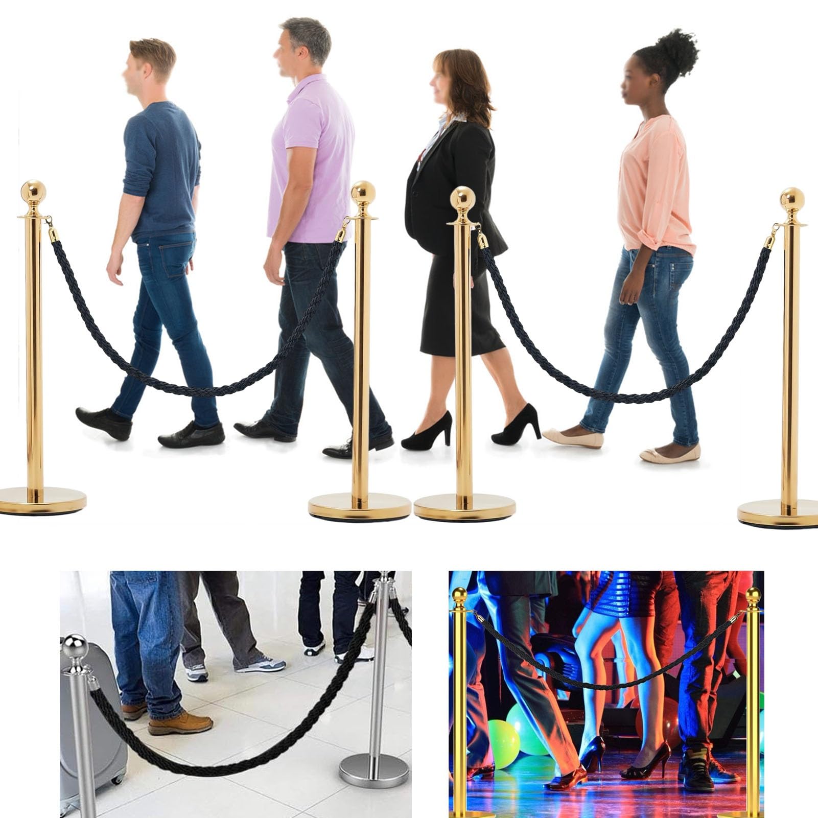 Bed Queue Stanch Corda con gancio argento Diametro 3,2 cm Lunghezza personalizzabile Fibra di poliestere elastica Ideale per il controllo della folla s.