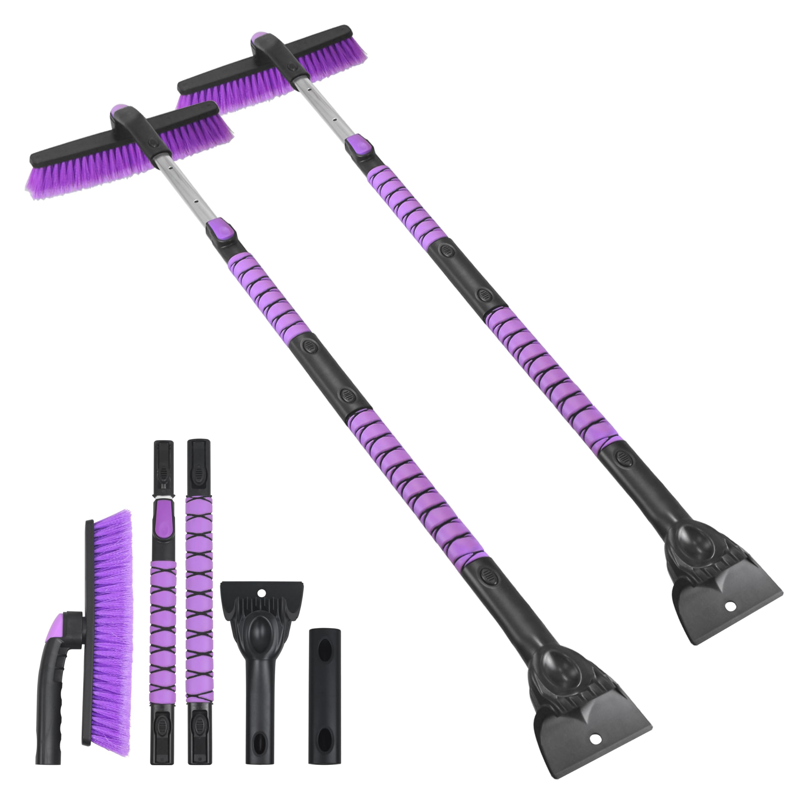 Gardzen Paquete de 2 cepillos de nieve extensibles de 57 pulgadas con raspador de hielo para parabrisas de automóvil, removedor de nieve de cabeza giratoria 2 en 1 para SUV, camión y automóvil