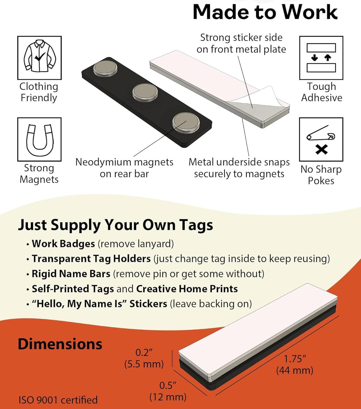 Magnetic Badge Holder 3 Pack for Classroom Students, Office Workers - Reusable Strong ID Badges with 3M Adhesive Backing for Clothes, Uniforms, Shirts - Magnet Name Tags - Name Tag Back Plates, 3 Sets - Image 9