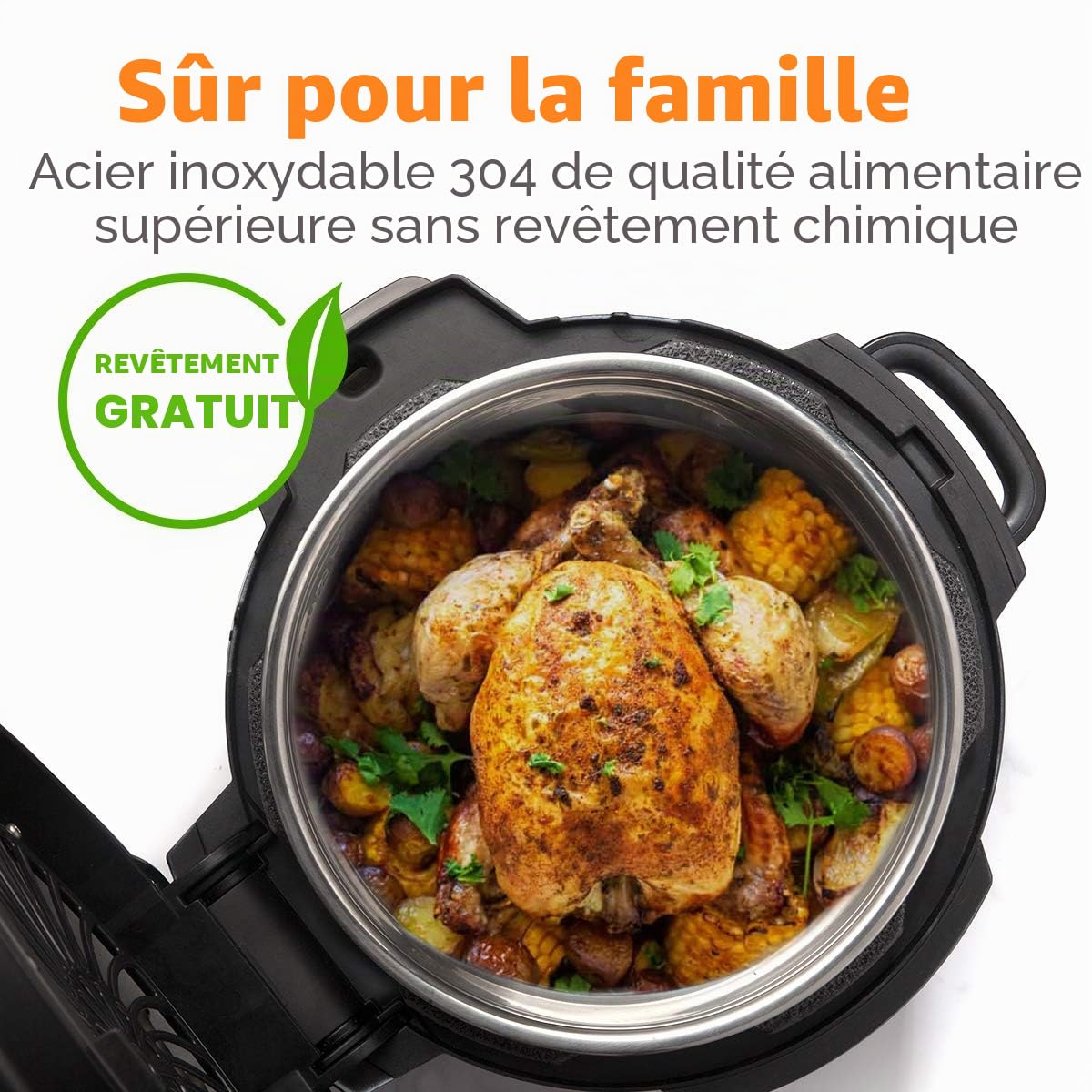 Sicheer Rechange en acier inoxydable pour pot intérieur de casserole compatible avec Ninja Foodi 8 l