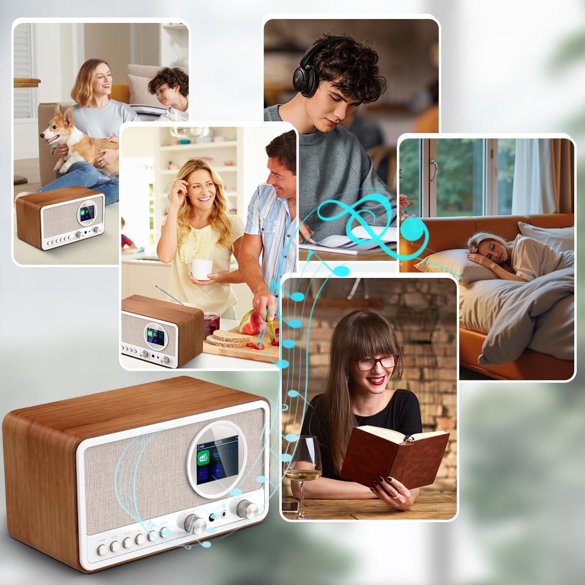 Radio DAB Plus avec Bluetooth, radio DAB+ / FM avec télécommande et fonctionnement sur secteur, radio-réveil avec double alarme, port USB/AUX, minuterie de mise en veille, 30 stations préréglées