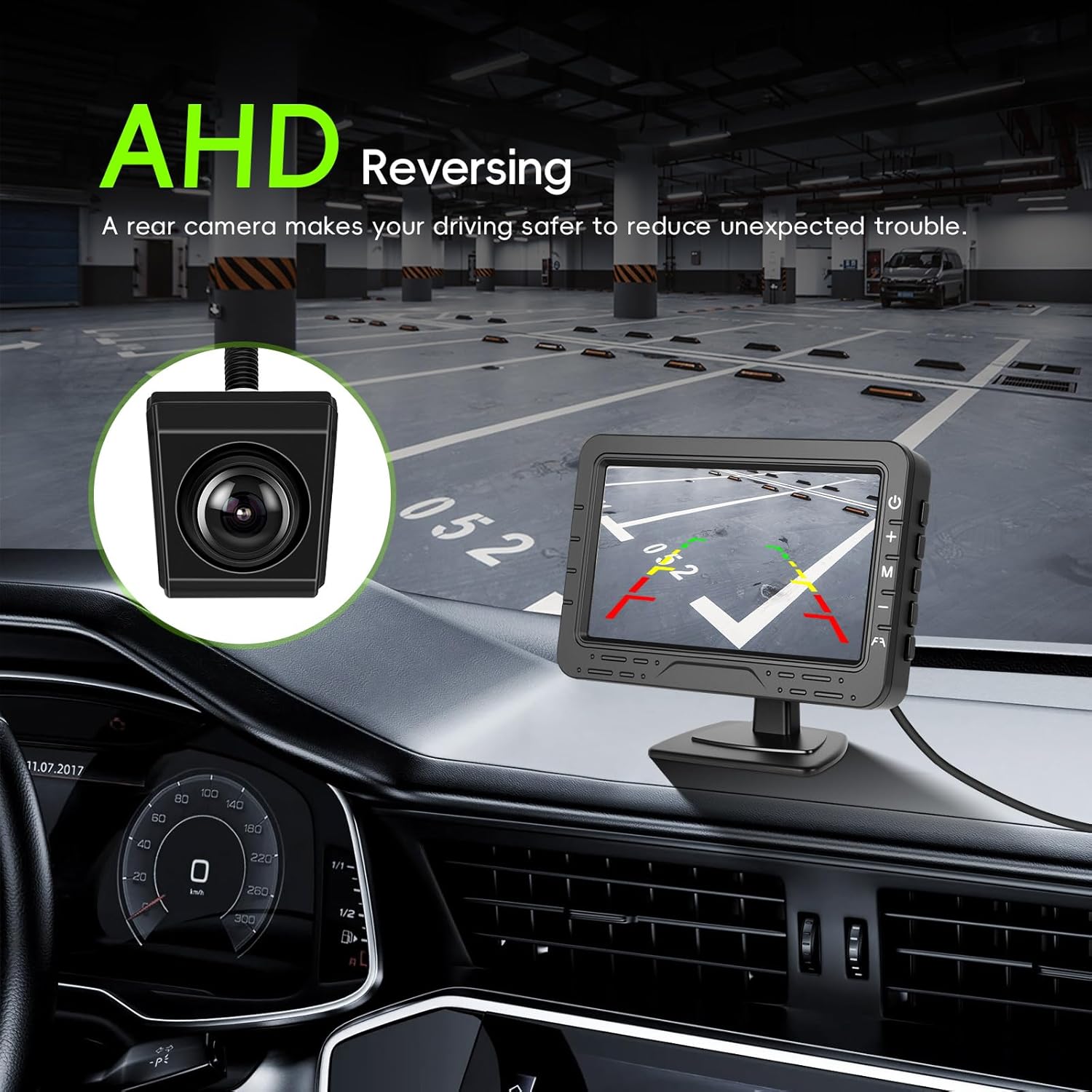 Backup Camera Car Rear View Camera for Car Truck 1080P IR Night Vision with Monitor 360° Adjustable Rear View Camera IP68 Waterproof, 4.3" Display for SUV