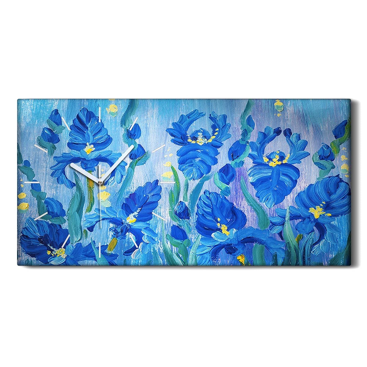 Horloge sur Toile Sans Tic Tac 60x30cm - Tableau Mural Moderne Fleur Deco Salon Silencieuse