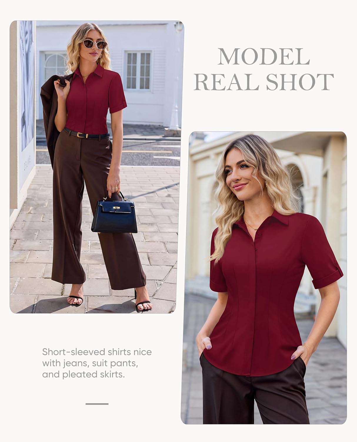 siliteelon Button Down Shirts for Women: Slim Fit Short Sleeve Button Up Dress Shirt Formal Work Blouses - Image 4