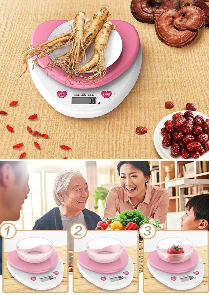 Báscula electrónica de Cocina, báscula de joyería de Alta precisión de 0,1g, horneado de Alimentos, minipesaje en Forma de corazón for Hornear Hierbas medicinales, gramo