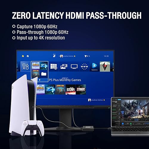 Miniatura 3 de KKF Tarjeta de captura de video HDMI, 4K 60 Hz USB C 3.0, tarjeta de captura para transmisión y grabación en vivo, dispositivo de captura de juegos