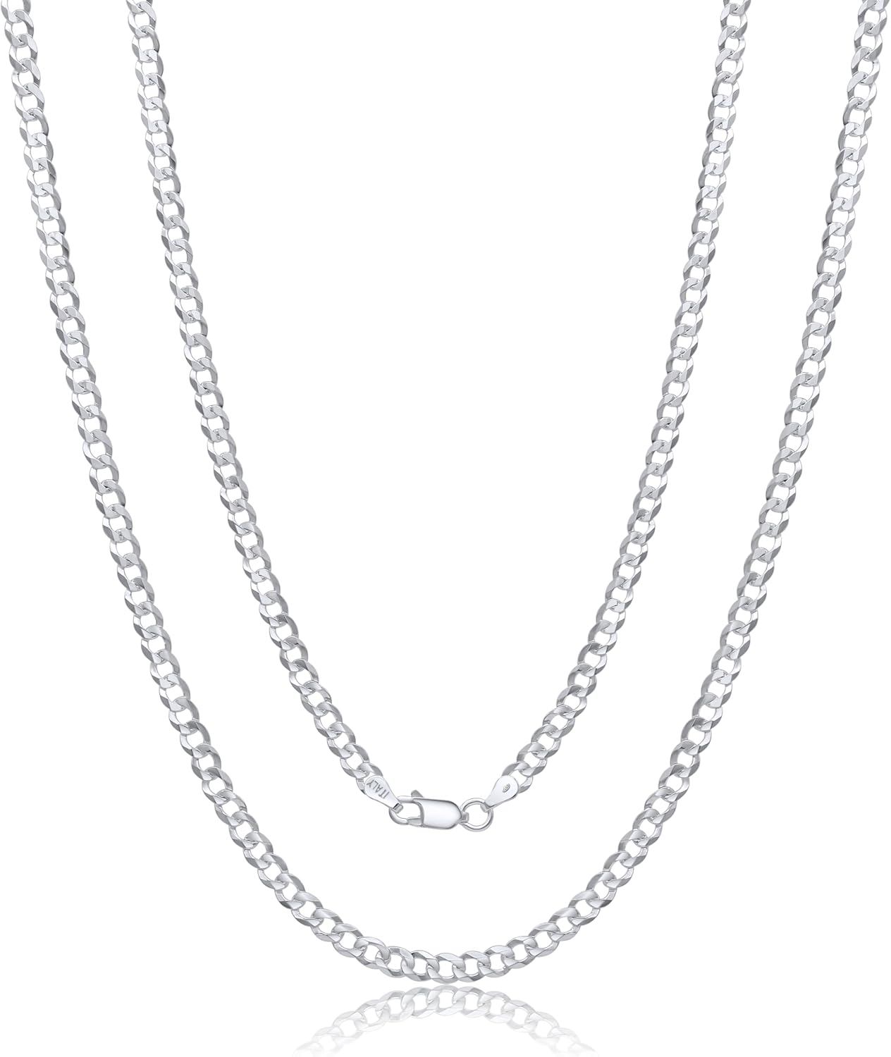 Aka Gioielli - Italian 925 Sterling Silver 5mm Curb Cuban Link Chain - Solid Sterling Silver Necklace for Women and Men - Made in Italy