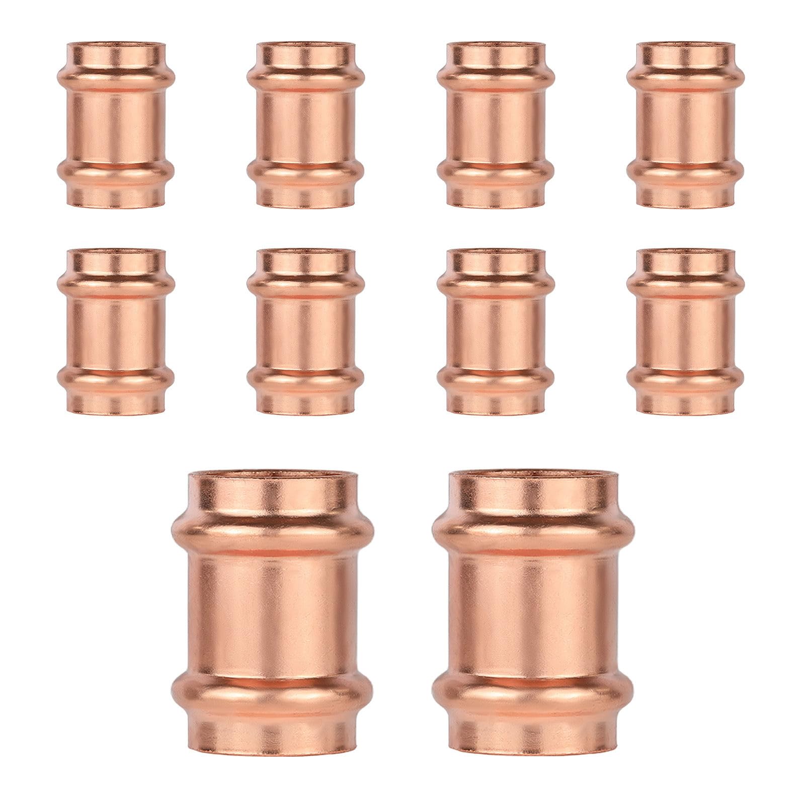 Paquete de 10 acoplamientos de presión de Cobre GUOFIS sin Tope, Acoplamiento de Cobre de 2" para Conexiones de tuberías de reparación y remodelación de plomería, diseño de Flujo Continuo.