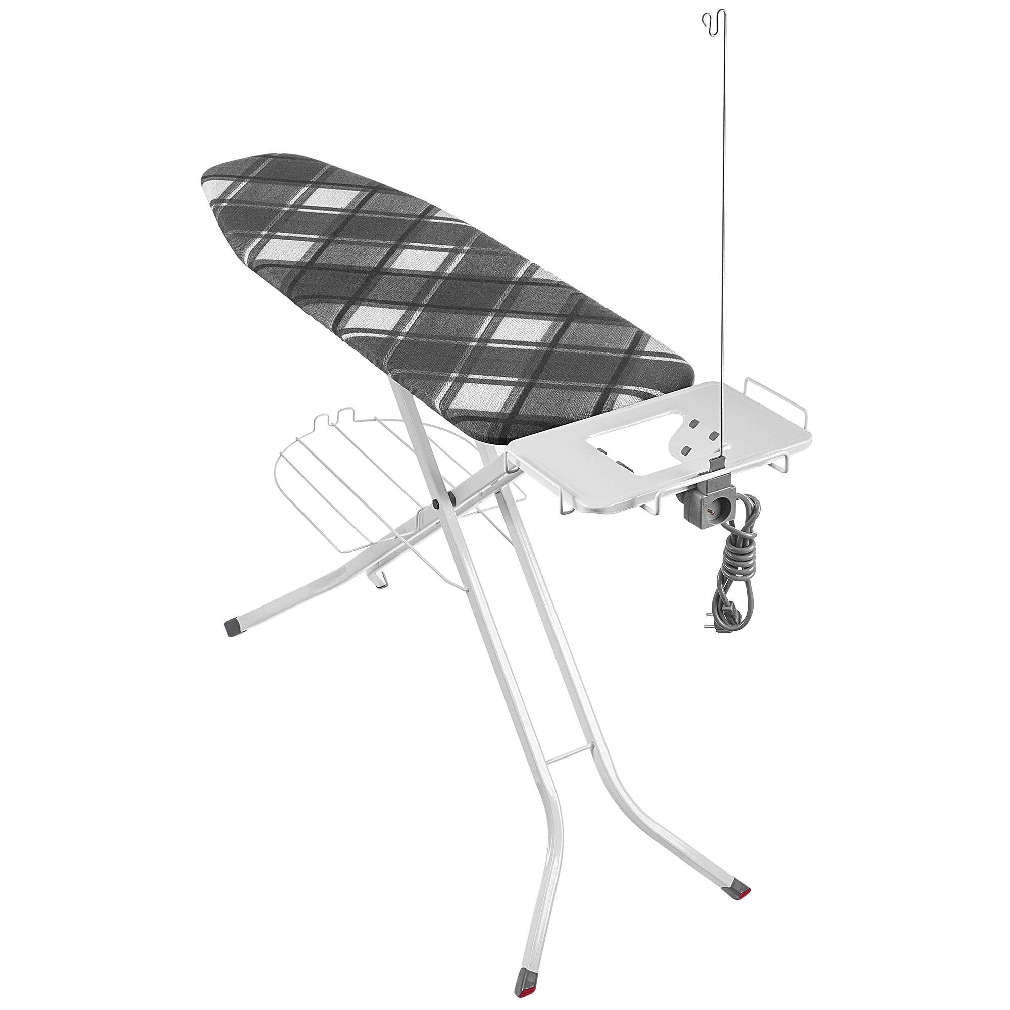 KADAX tabla plegable, 120 x 38 cm, con enchufe y pies antideslizantes, altura ajustable, bandeja para plancha (planchar)