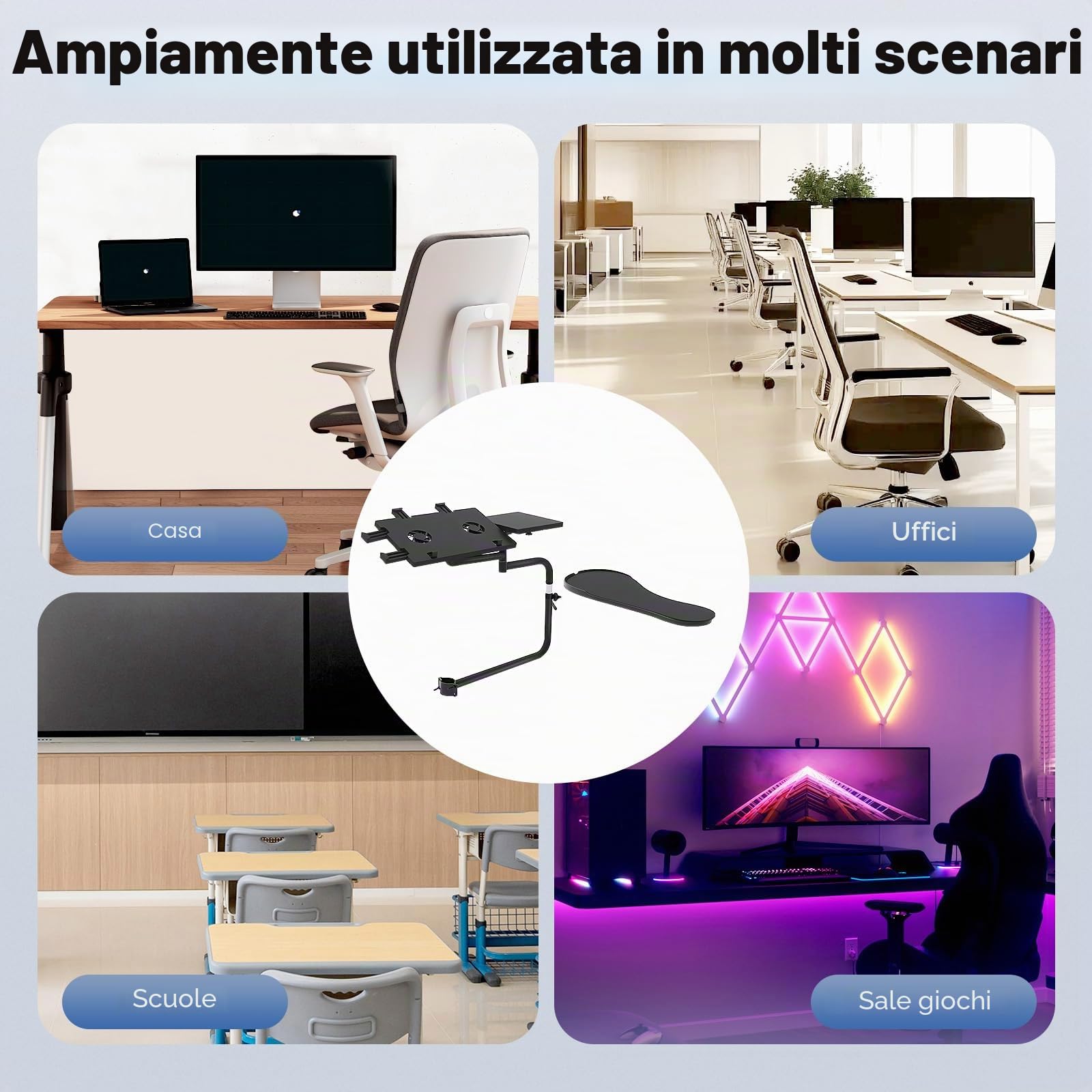 Supporto Per Tastiera Sedia, Regolabile, Poggiapolsi In Acciaio Inossidabile, Vassoio Per Tastiera, Bracciolo, Supporto Per Mouse Del Computer Portatile, Computer Desktop, Tablet Casa Ecc