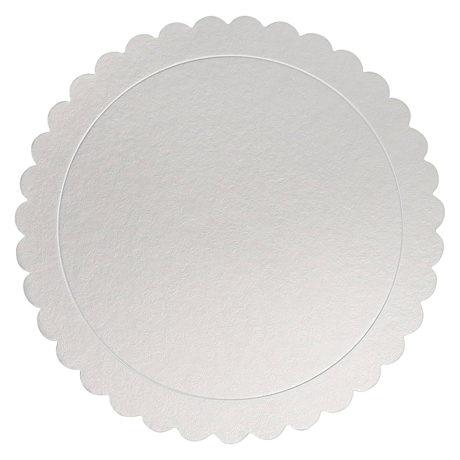PINGEUI Paquete de 30 tablas redondas para tartas de 30 cm, cartón plateado de 2 mm de grosor, base circular festoneada para decoración de tartas de fiesta de boda