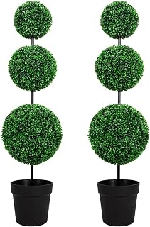 4FT UV-Resistant Triple Ball Boxwood Topiary Set of 2