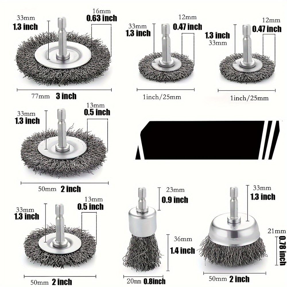 Set di spazzole metalliche, punte da trapano con spazzola metallica, impugnatura esagonale da 1/4 di pollice, utilizzate per la pulizia della ruggine, la pelatura e la rettifica, 10 pezzi