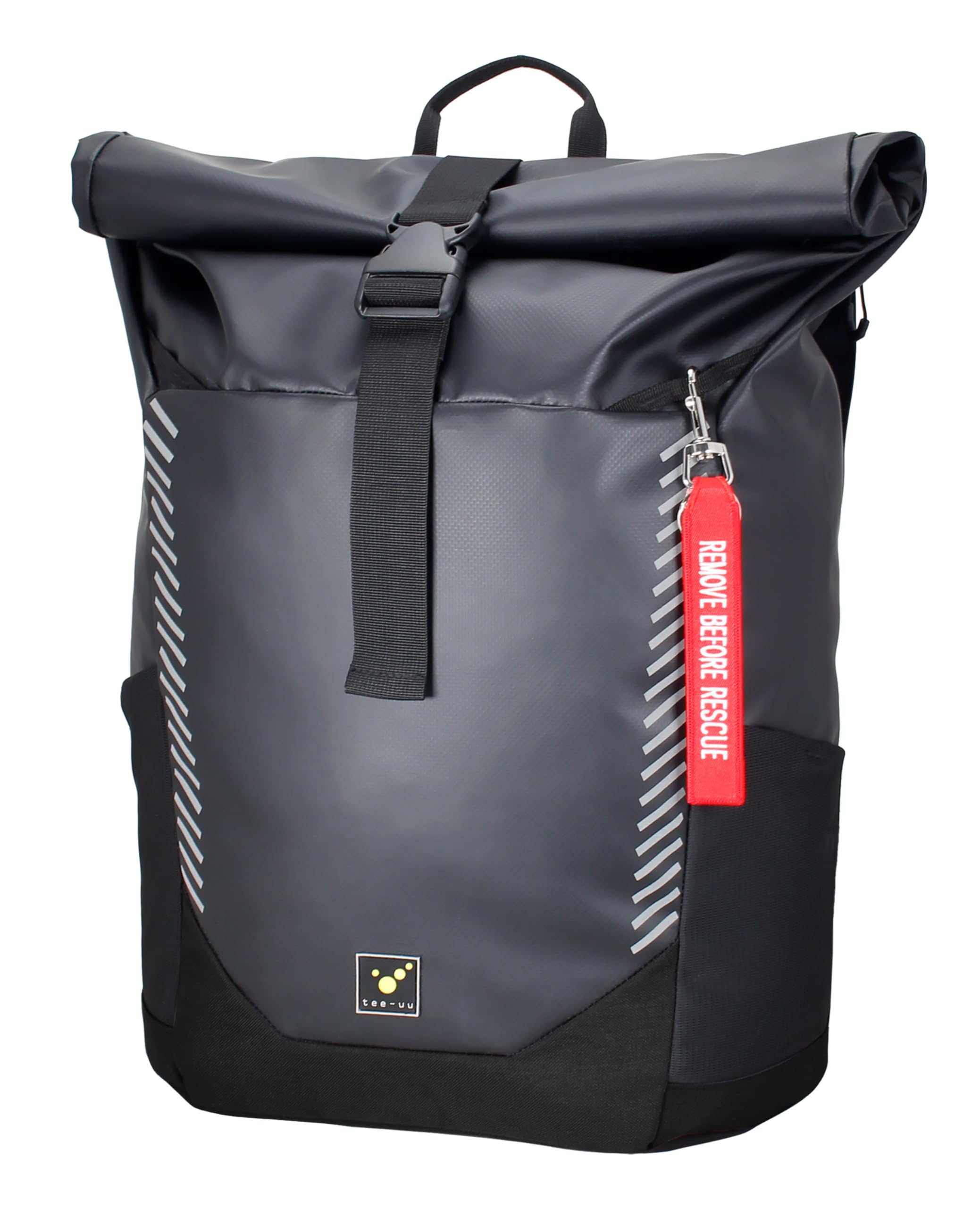 tee-uu CAROBAG schwarz, trendiger Rolltop-Rucksack | Moderner Rolltop-Rucksack mit schützendem Laptopfach.