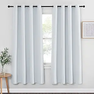 NICETOWN Room Darkening Curtain for Living Room - Easy Care Solid Energy Saving Grommet Room Darkening Curtain/Panel/Drape for Bedroom (1 Panel, 52 by 72, Greyish White)