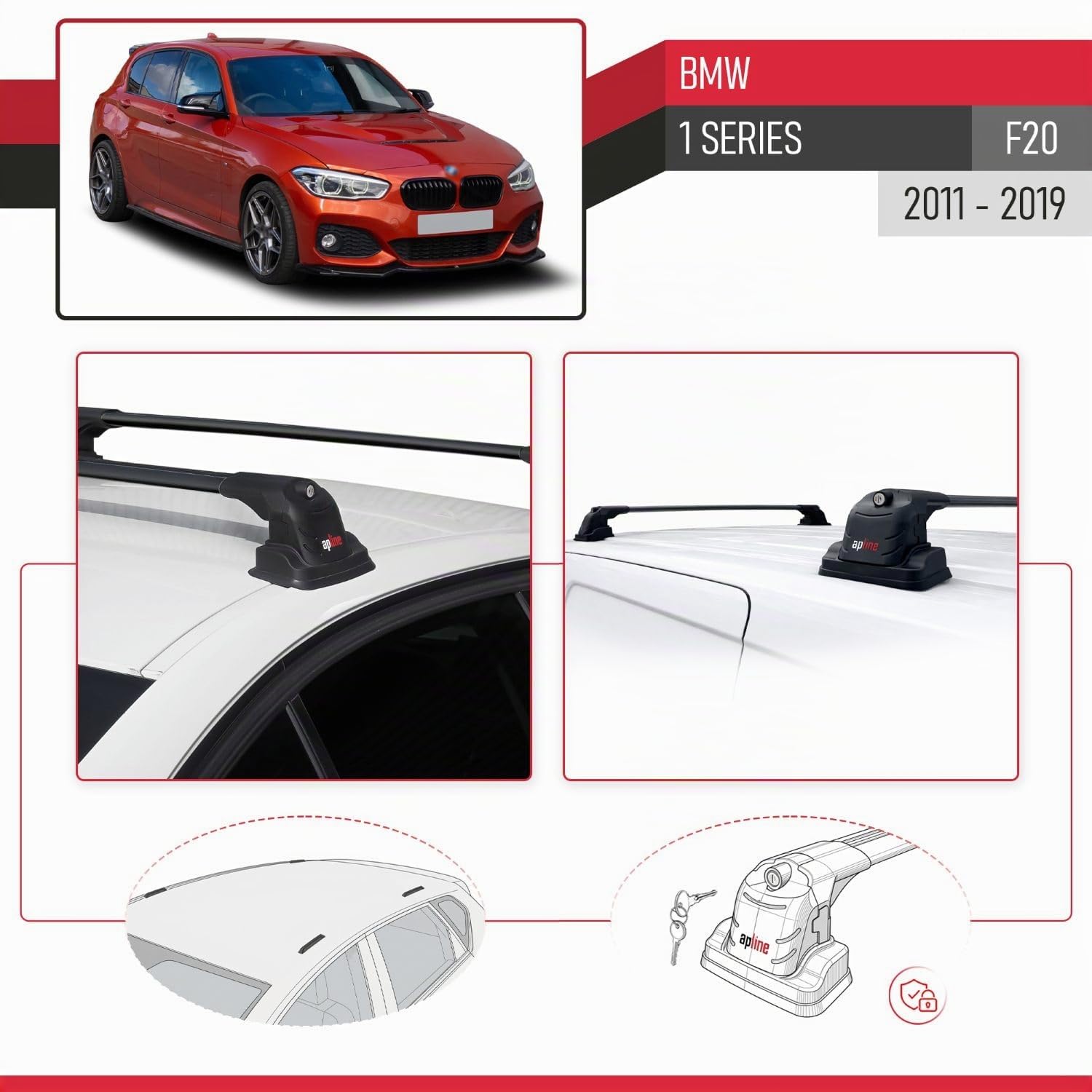Compatibile con BMW Serie 1 (F20) 2012-2019 Ace-3 Barre Tetto Portapacchi Auto Barre Portatutto Nero Alluminio 2 Barre