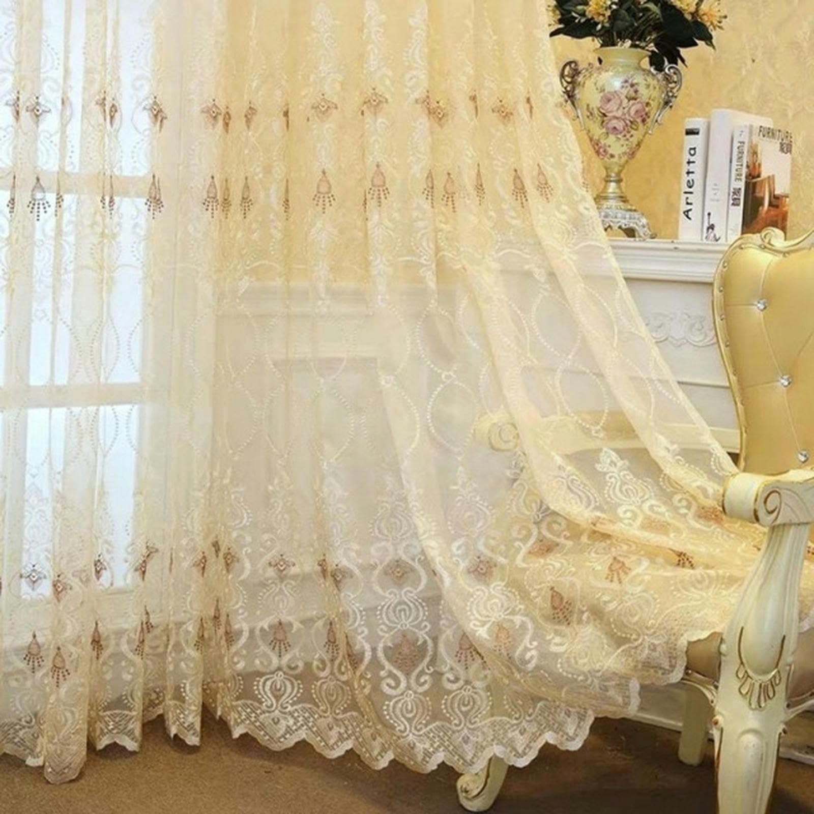 Tenda In Tulle Con Tasca Per Bastone, Voile Trasparente Oro 80x140 Cm - Elegante Per Casa - Foto 10