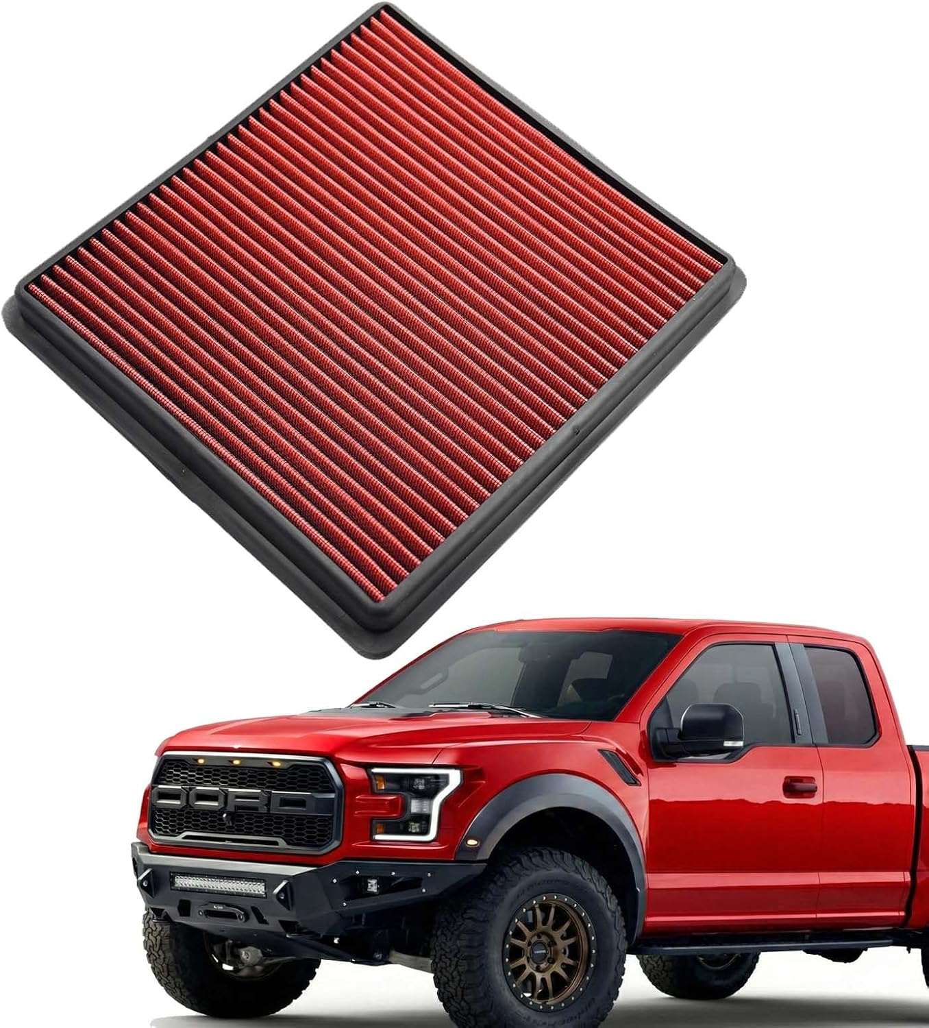 AZIFOK Washable Engine Air Filter for 2007-2024 Ford F150 F250 F350 Super Duty Expedition, Lincoln Navigator, High-Flow Reusable Dry Filter Increases Power & Towing, Replacement for 33-2385