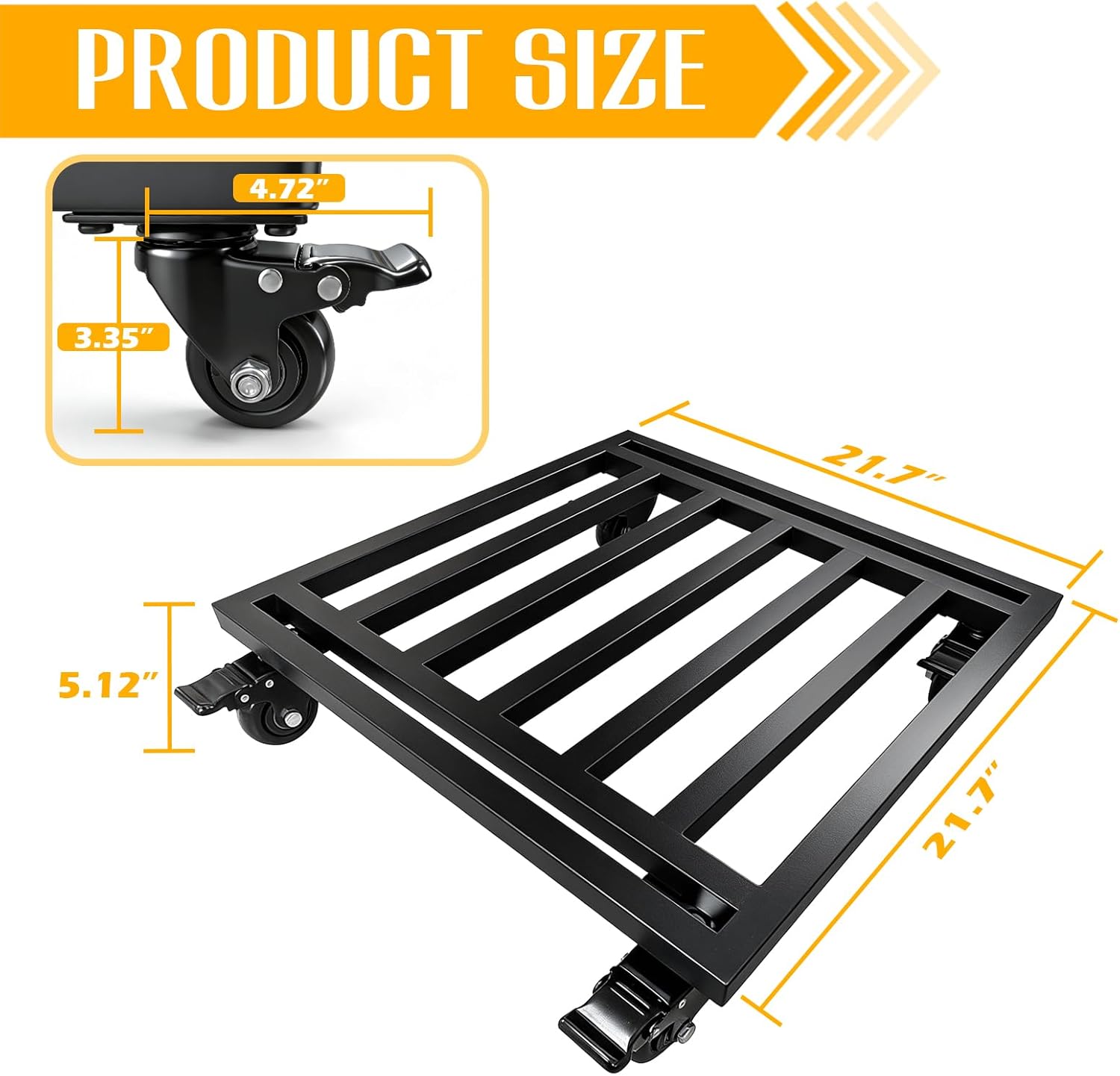 22" Heavy Duty Plant Caddy with Wheels, 600lbs Large Metal Plant Stand on Rollers, Square Plant Dolly with Lockable Caster Wheels, Rust-Proof Planter Trolley for Indoor Outdoor Use