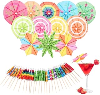 5 Styles Cocktail Drink Umbrella Picks - 50 Pack Mini Drink Umbrellas for Tropical Drinks, Colorful Paper Cocktail Umbrellas Toothpicks for Tiki-Bars, Fruit Plate, Cupcake Toppers & Birthday Party