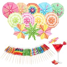 5 Styles Cocktail Drink Umbrella Picks - 50 Pack Mini Drink Umbrellas for Tropical Drinks, Colorful Paper Cocktail Umbrellas Toothpicks for Tiki-Bars, Fruit Plate, Cupcake Toppers & Birthday Party
