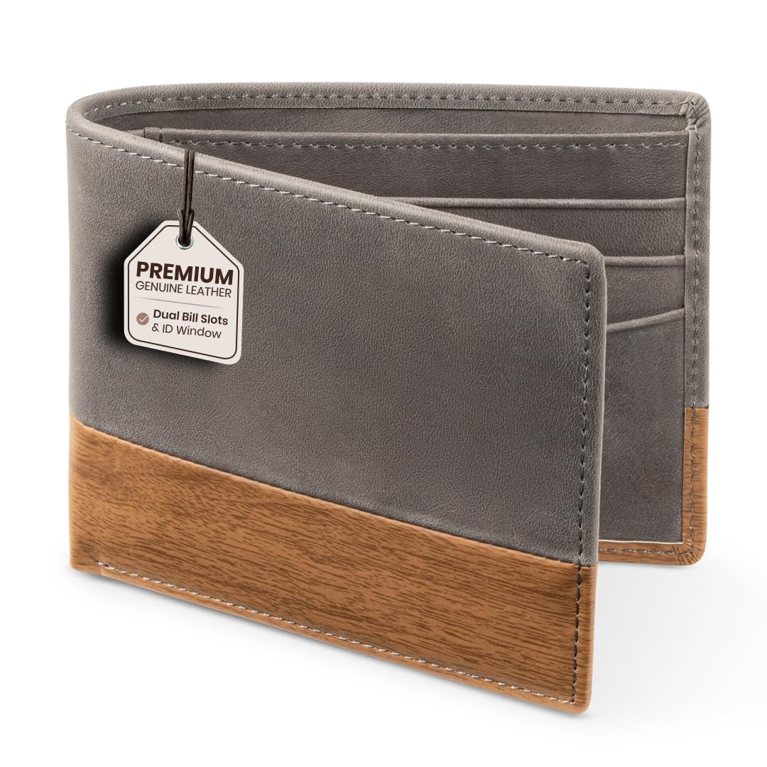 Claasico Mens Leather Bifold Wallet – RFID Blocking, Organized Card Storage with 9 Total Card Slots & ID Window, Everyday Wallet for Men (3.5 x 4.5),