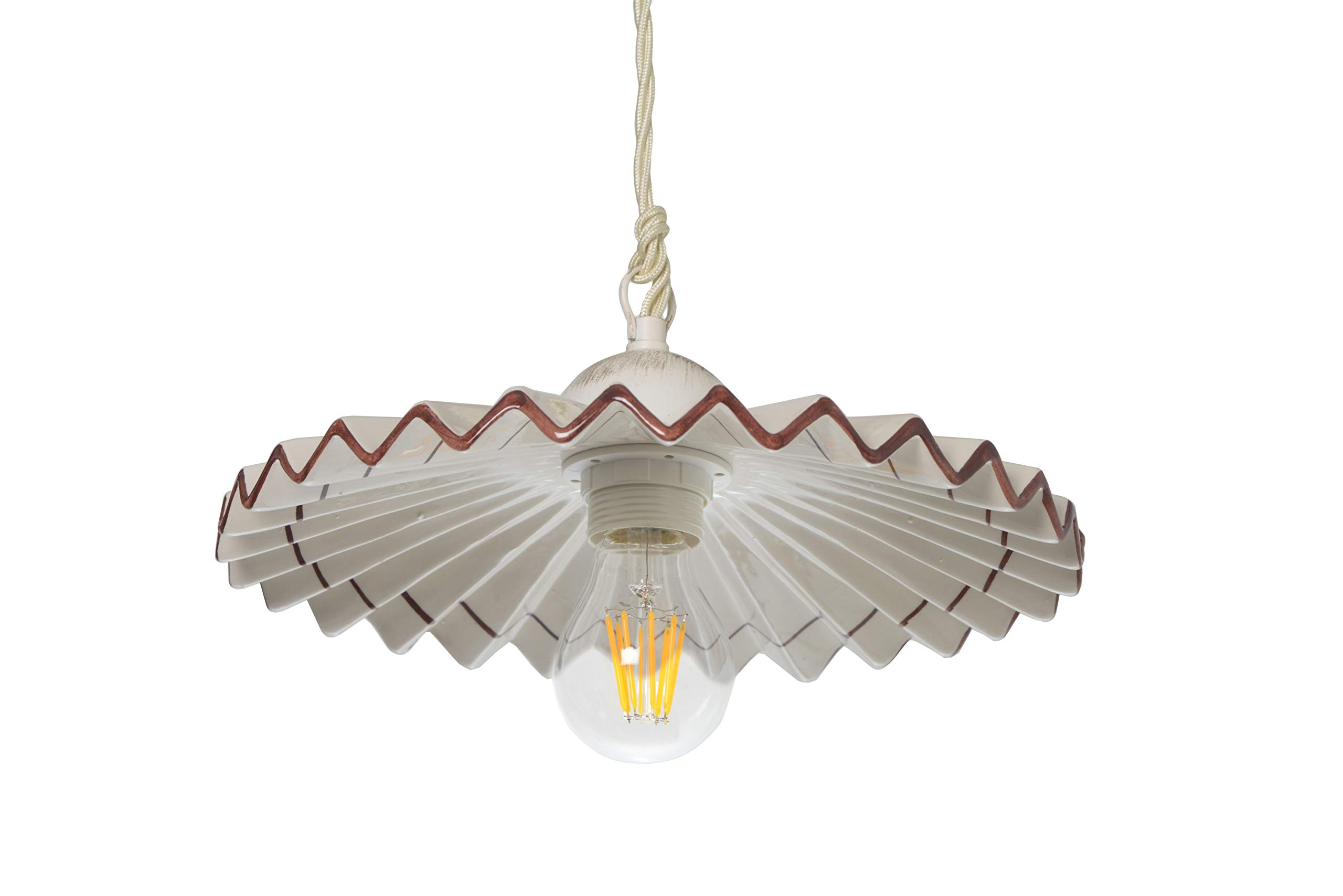 VANNI LAMPADARI - Lampadario a Sospensione Plissè- Lampadario Soggiorno in Ceramica- Lampadario Camera da Letto Decorato a Mano- Lampadario Rustico Taverna, Cucina- 30 cm, Marrone