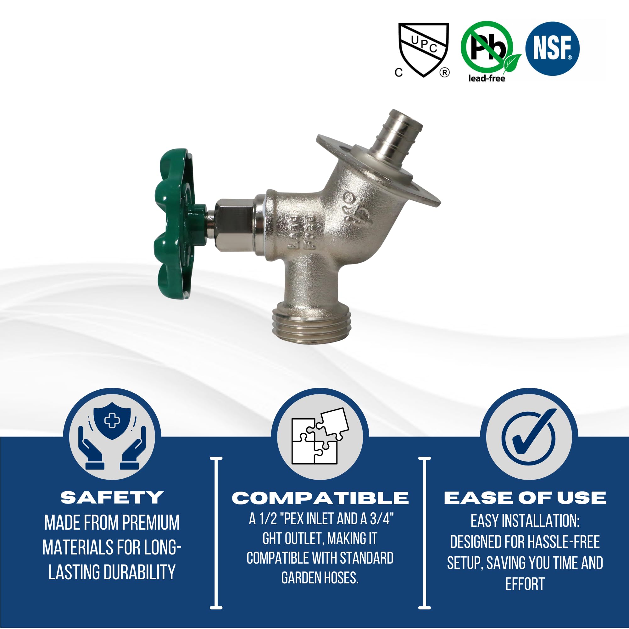 XFITTING 1/2 Zoll Pex X 3/4 GHT Schlauchverbinder Sillcocks, GHT (Gartenschlauchgewinde), zur Verwendung mit Wasser oder Öl, Crimpverschraubungen, Messing, Pex B, 10 Stück