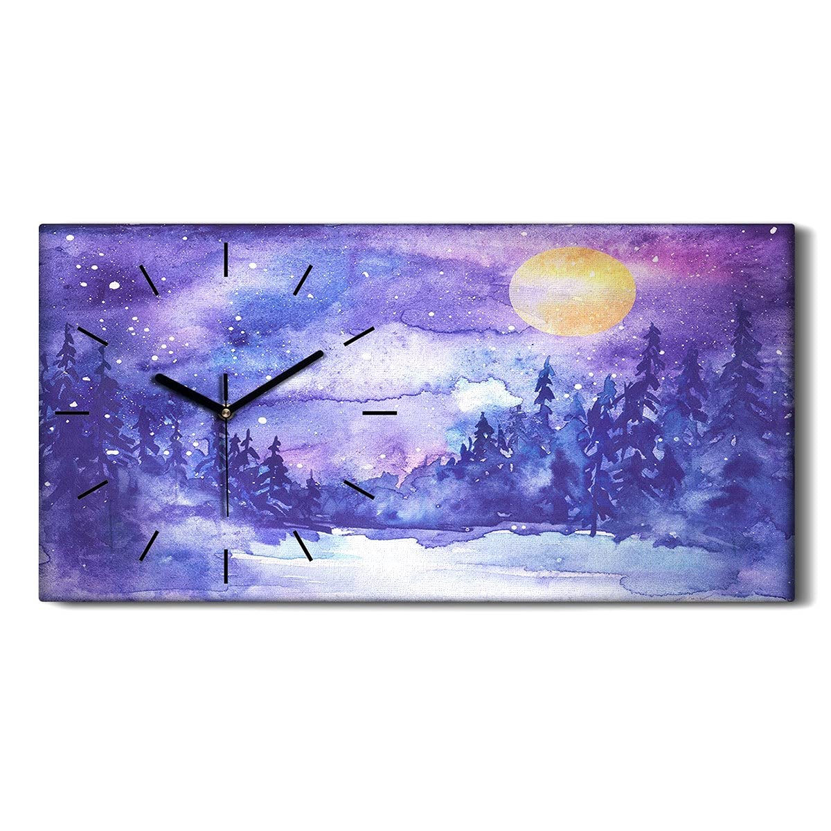 Horloge sur toile 60x30 cm forêt et nuit étoilée Coloray décor mural silencieux