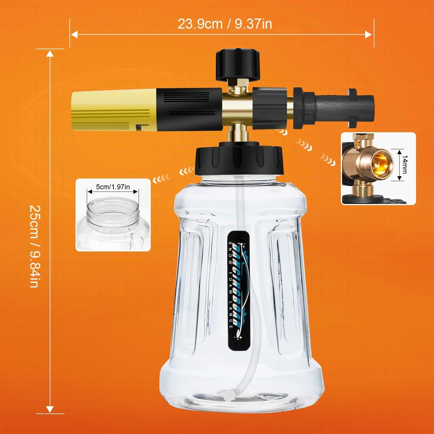 Canon a Mousse Amélioré pour Nettoyeur Haute Pression Karcher K Series K2 K3 K4 K5 K6 K7, Canon à mousse de Neige 1L avec Buse de Pulvérisation Réglable (Noir et Jaune)