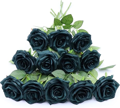 Miniatura 24 de Flores artificiales de rosa, rosa artificial, rosa falsa, rosa de seda, flores falsas de aspecto real con tallos para ramos de boda DIY, centros de