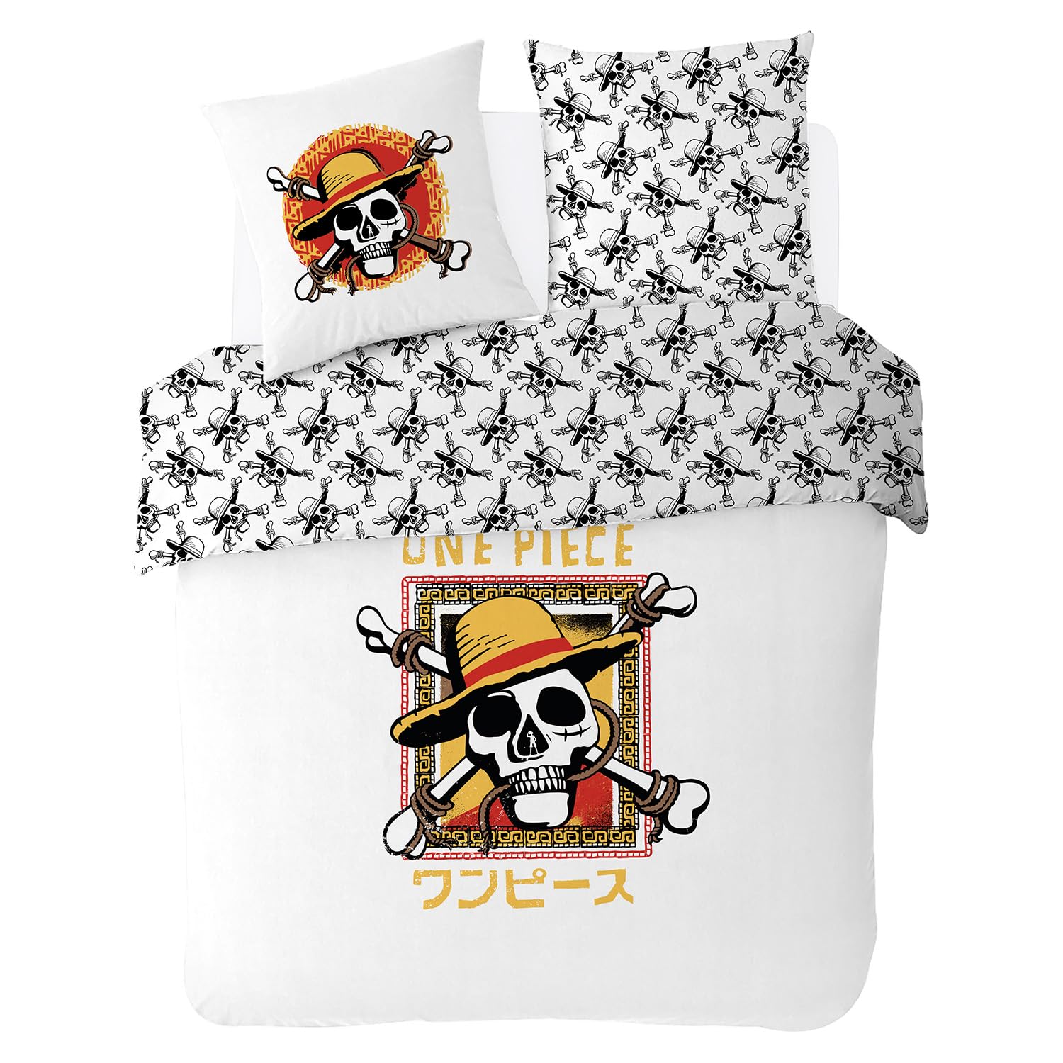 Sahinler Créateur D'univers White One Piece Luffy Pirate Duvet Cover 220 X 240 Cm + 2 Pillowcases 63 X 63 Cm – 100% Cotton –