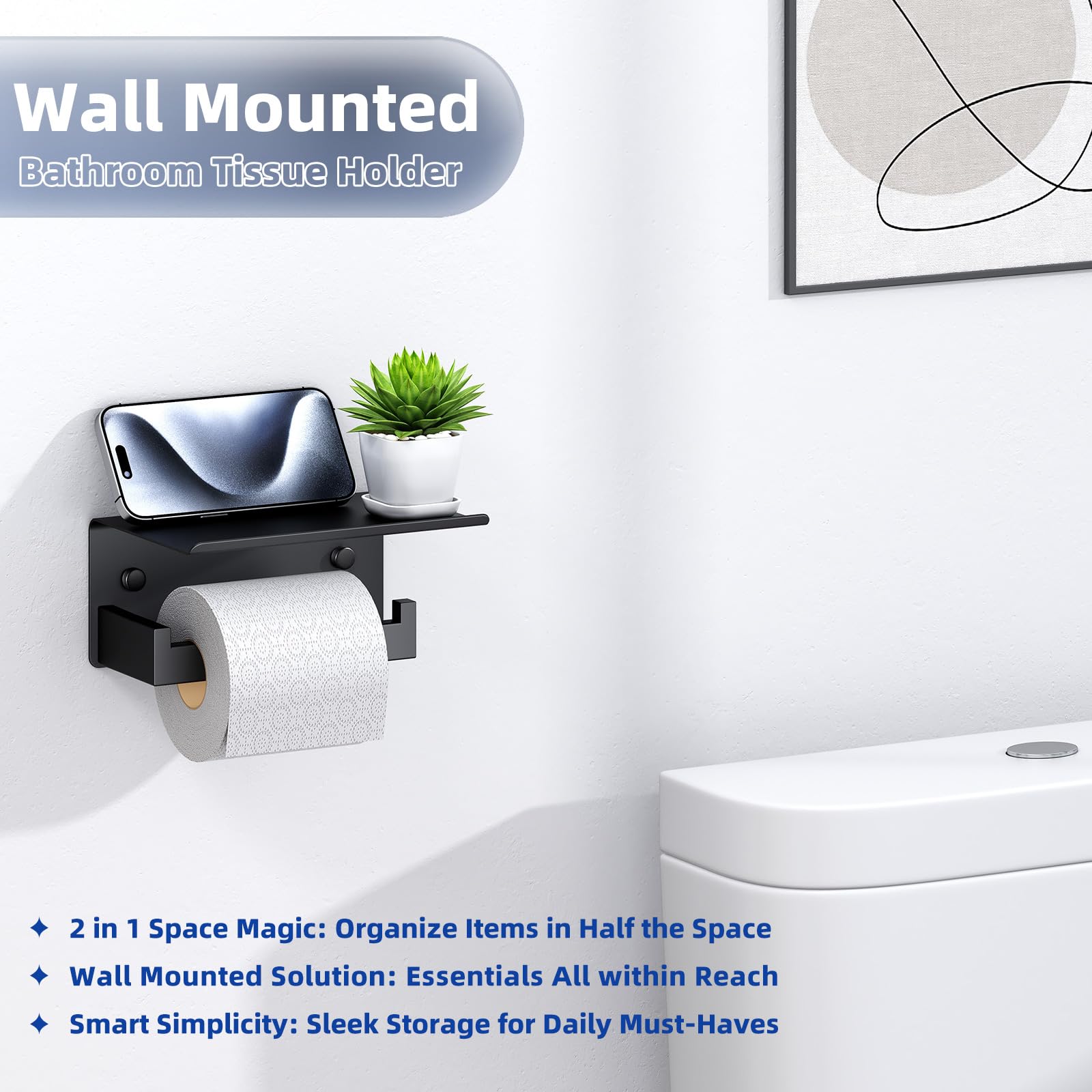 Toilet Paper Holder with Shelf Matte Black - Image 3