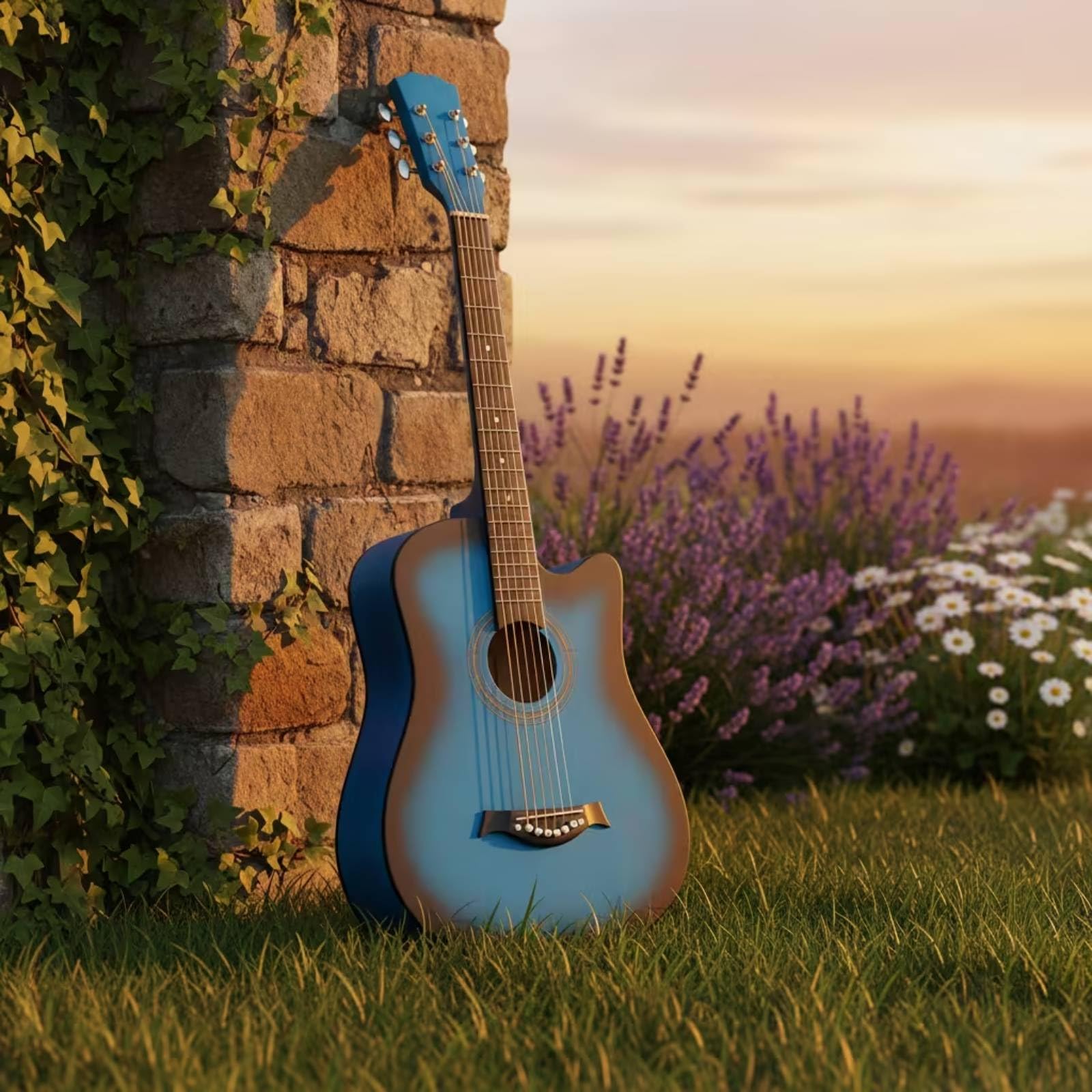 Chitarra Acustica da Chitarra Folk Leggero Strumento per Principianti, Studenti, Casa, Blu Sfumato