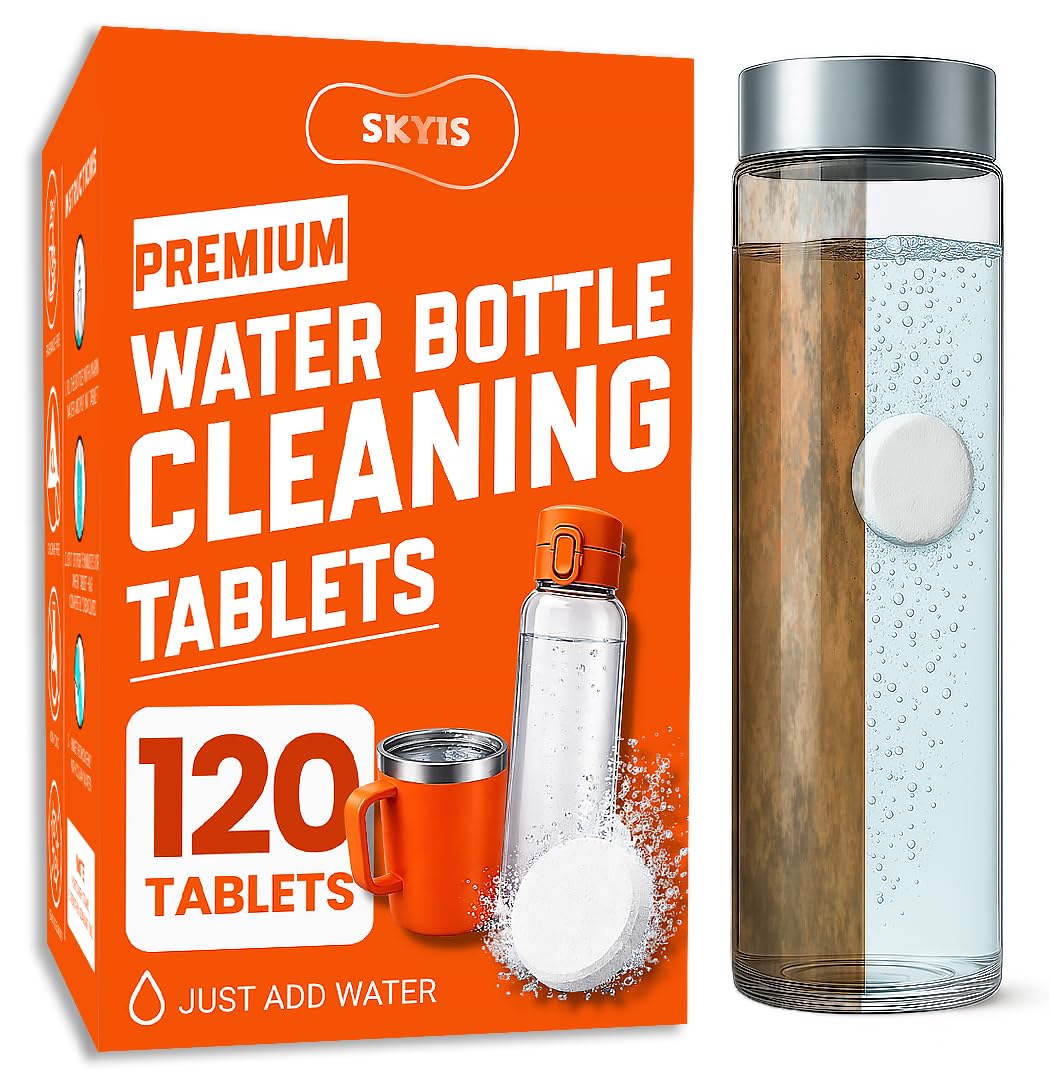 120 tabletas de limpieza de botellas de agua, tabletas de limpieza de botellas para botellas de agua y vasos de acero inoxidable, las tabletas limpiadoras de botellas son ideales para todas las