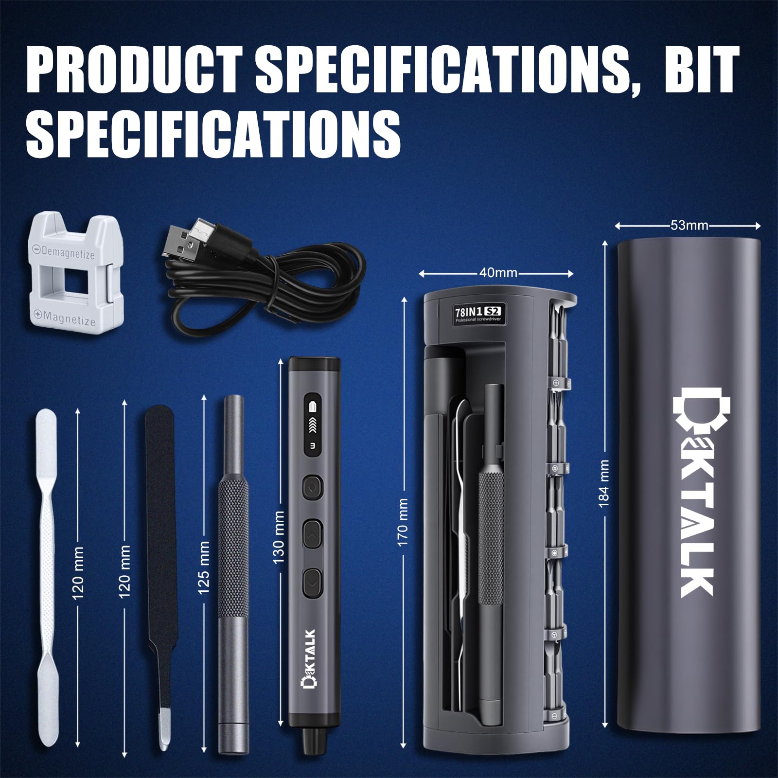 Kit de herramientas de reparación eléctrica de precisión 78 en 1 para electrónica, mini herramienta eléctrica inalámbrica con 72 puntas magnéticas y carga USB-C, juego de reparación de energía para
