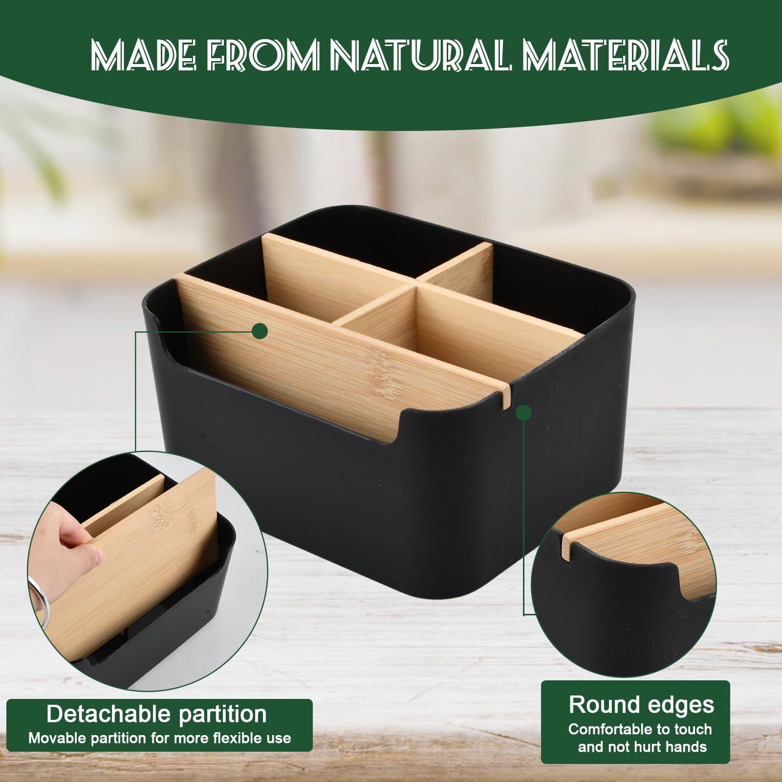 Organizer Da Scrivania Multifunzionale - Scatola Con 5 Scomparti Rimovibili, Nero - Foto 4