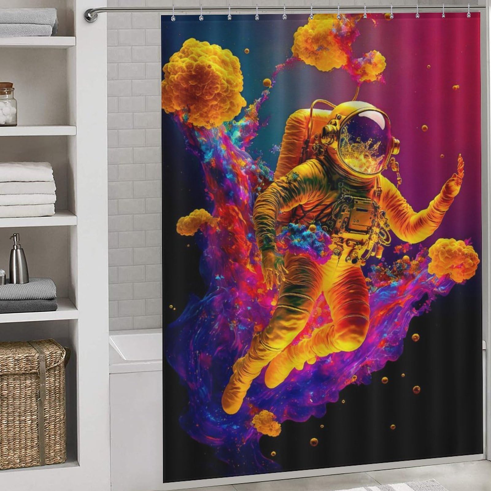Rideau de douche astronaute tissu polyester rideaux imperméables lavables baignoire angle 168x183