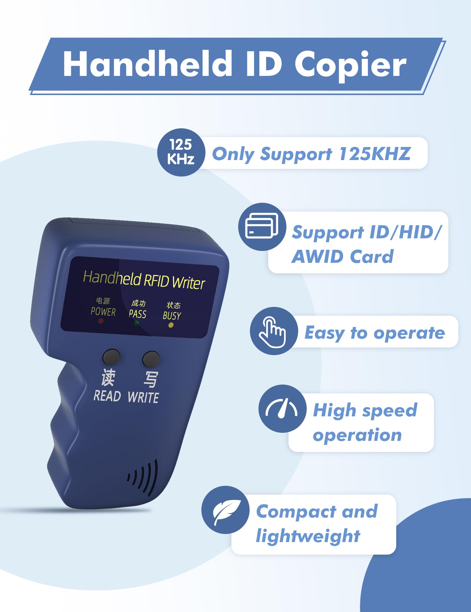 Copieur d'identification portable 125 kHz RFID lecteur graveur duplicateur RFID portable utilisé pour T5577 ou EM4305 6 cartes T5577+ 6 cartes T5577 (bleu-ZGAGFZ)