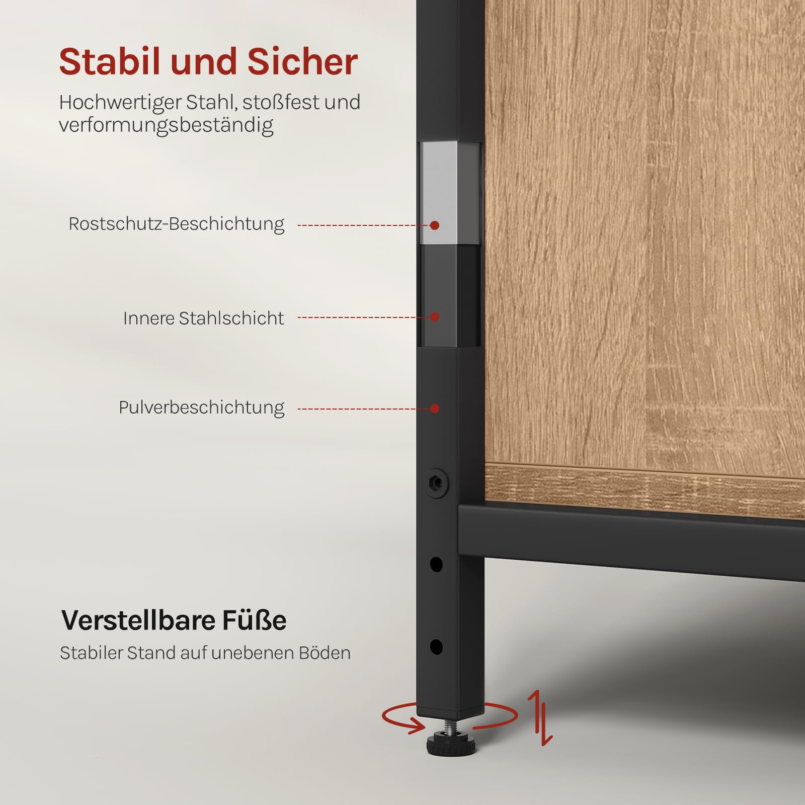 WOLTU Bücherregal, Standregal, Bücherschrank mit Türen, für Wohnzimmer Schlafzimmer Küche, Industrial, Metallrahmen, 80x97x35 cm, schwarz+helle Eiche, RGB08hei