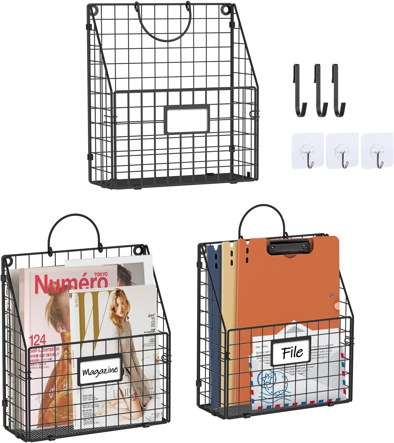 Amazon.com : Designstyles Three Tier Wall File Holder – Durable Black ...