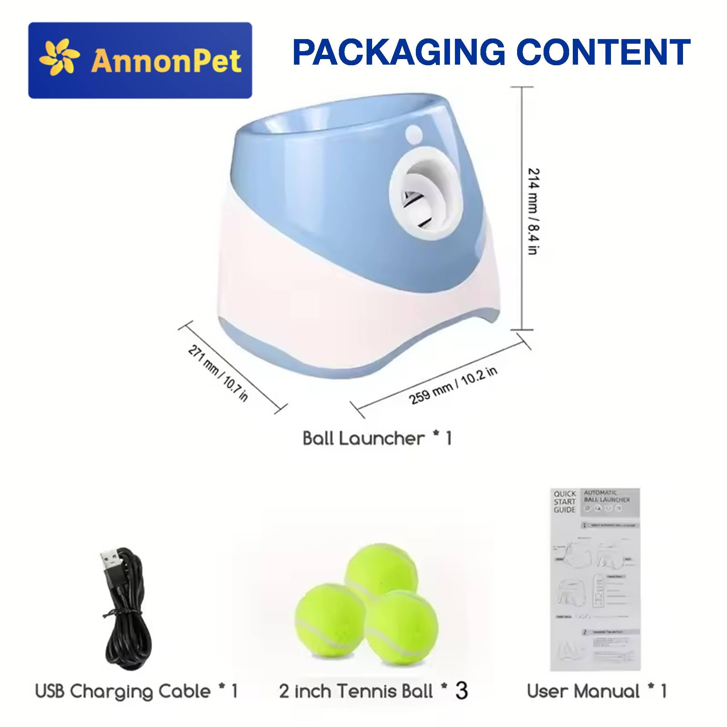 Automatische Bälle für Hunde mit einstellbaren Entfernungen 3/6/9 m, USB-Aufladung, Lithium-Akku 2200 mAh, inklusive 3 Tennisbällen – Spaß und Training für Ihren Hund